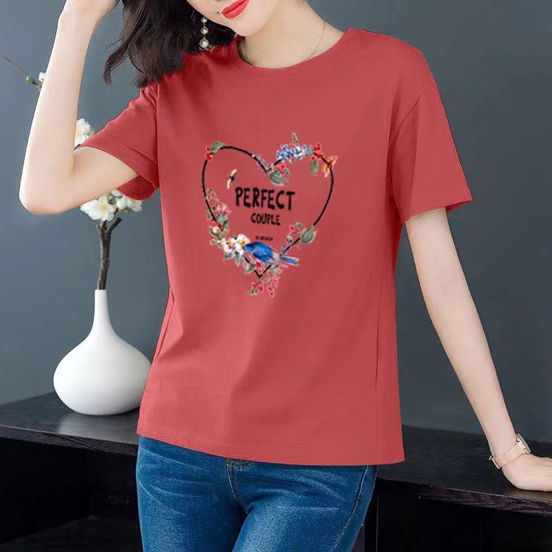 速发120%纯棉宽松T恤学生衣024款韩版百搭印花半袖上0潮