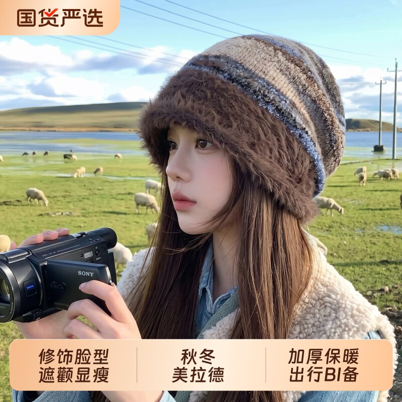 大头围针织帽女款2026冬季加绒保暖旅游护耳防寒毛线帽显脸小防风图片
