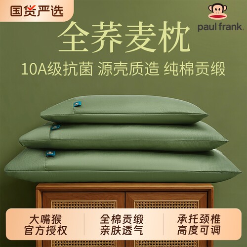 抗菌全棉贡缎荞麦枕头成人护颈椎枕助睡眠荞麦壳皮枕芯硬枕可拆洗
