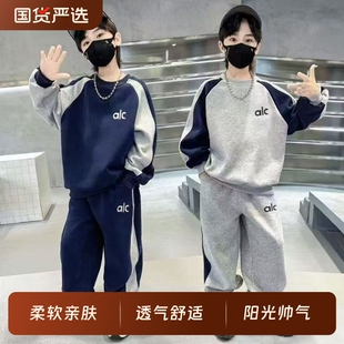 男童卫衣套装新款春季运动服洋气拼接儿童卫裤两件套46帅气灰色