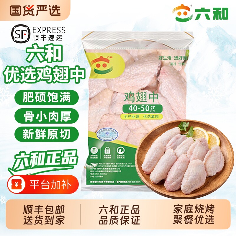 六和新鲜冷冻鸡翅中奥尔良可乐鸡翅鸡肉商用批发食材1000g中翅