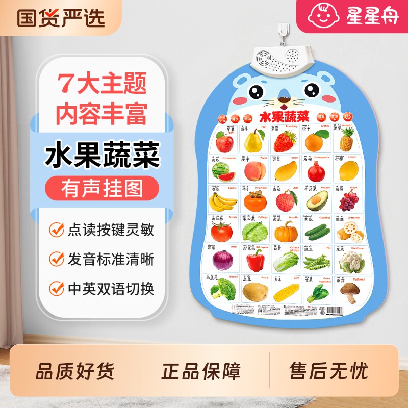 果蔬认知挂图有声早教宝宝学说话婴幼儿挂墙上的儿童启蒙玩具一岁