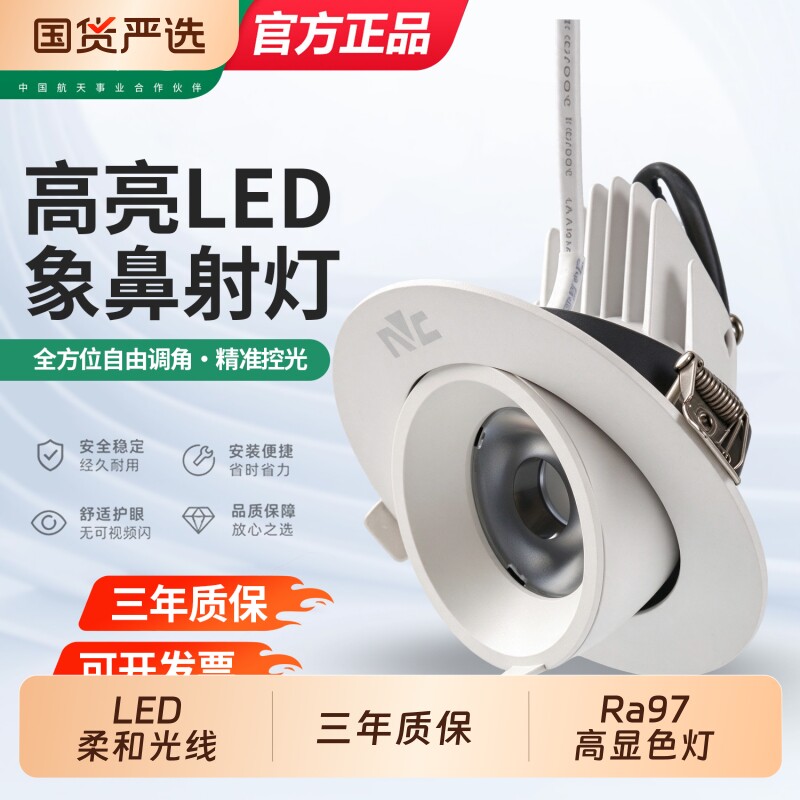 雷士象鼻灯led洗墙射灯嵌入式天花灯家用角度调服装筒灯店铺商用