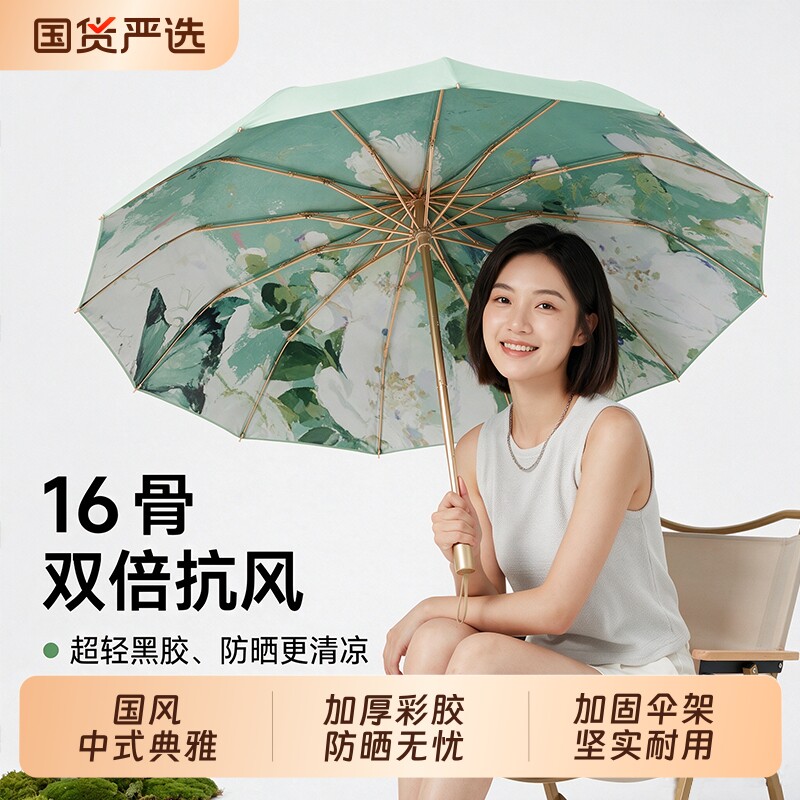 国风遮阳太阳伞防晒防紫外线伞女高颜值折叠大号手动晴雨两用雨伞图片