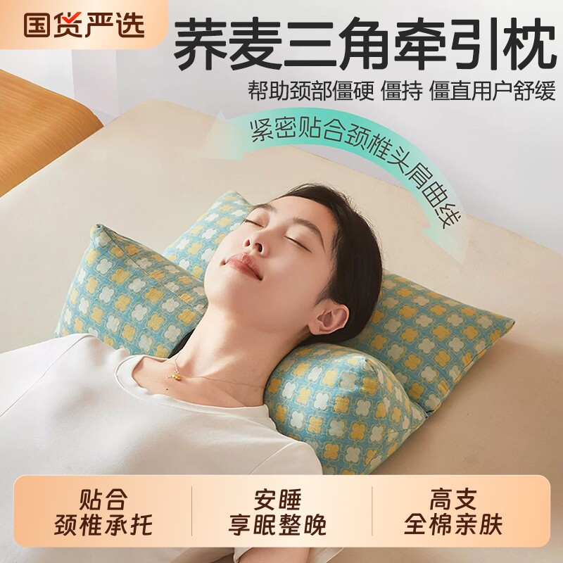 颈椎枕头荞麦皮护颈椎助睡眠三角枕芯睡觉专用护颈枕荞麦壳可水洗