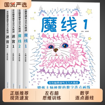 抖音同款魔线专注力训练左右脑开发思维训练书迷宫书籍幼儿园小学生2-3一6-7-8-10岁以上儿童益智游戏早教书数字连线画本逻辑闯关