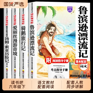 全套4册鲁滨逊漂流记六年级下册必读正版的课外书原著快乐读书吧6六下汤姆索亚历险记尼尔斯骑鹅旅行记爱丽丝漫游奇境宾孙书目阅读