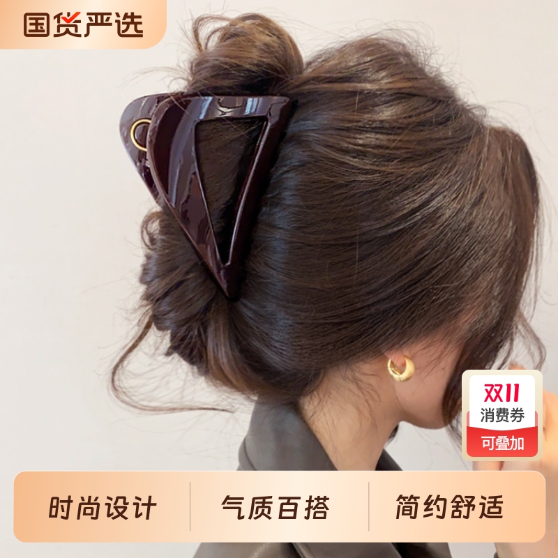 高级感巧克力棕中号抓夹2025新款鲨鱼夹子女小众发量少发夹后脑勺