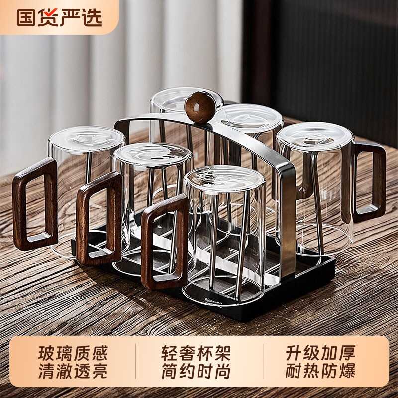 青苹果中式玻璃杯家用套装泡茶杯耐高温高硼硅绿茶咖啡杯带把手