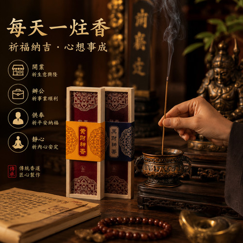 天然藏香五路财神香黑财神黄财神