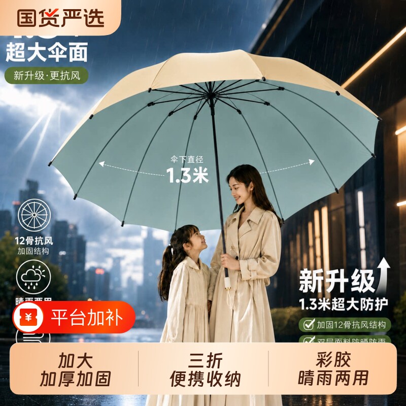 雨伞加大女士三人伞彩胶超大号晴雨两用便携手动折叠防晒遮阳伞男