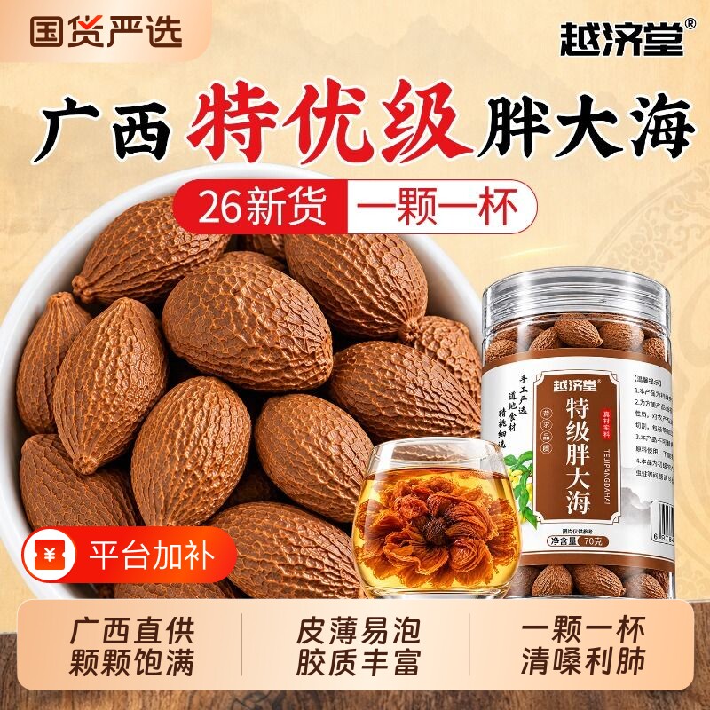 特级胖大海正品官方旗舰店中药材干果正宗润喉茶罗汉果护嗓优质