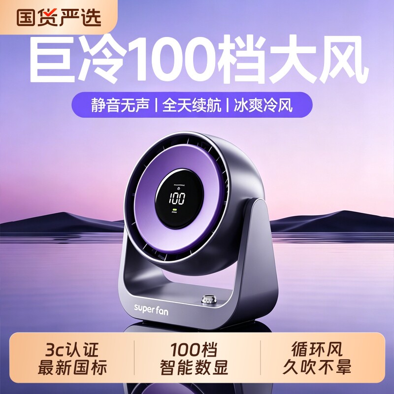 风扇2026年新款循环桌面超强力负离子电学生电扇制冷台式超静音