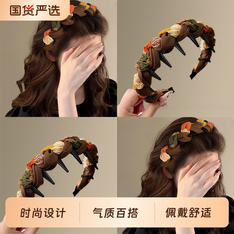 美拉德布艺缠绕齿梳发箍女2026新款日常发饰头箍高颅顶压发卡头饰