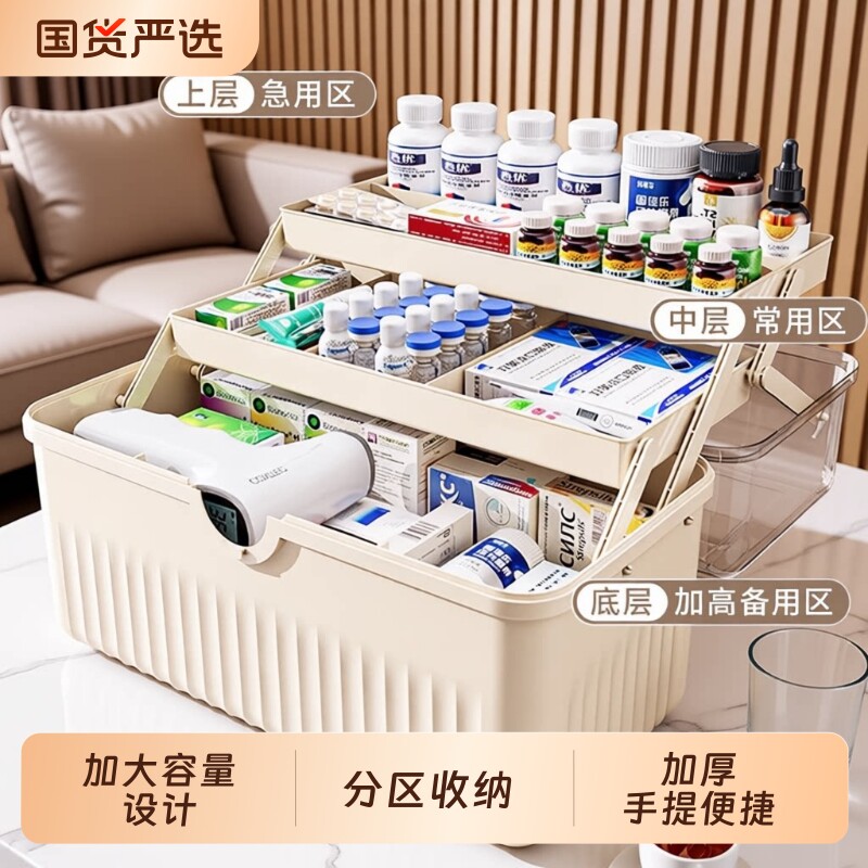 药箱收纳盒药物家庭医药箱家用大容量药品收纳手提多层分区医疗箱