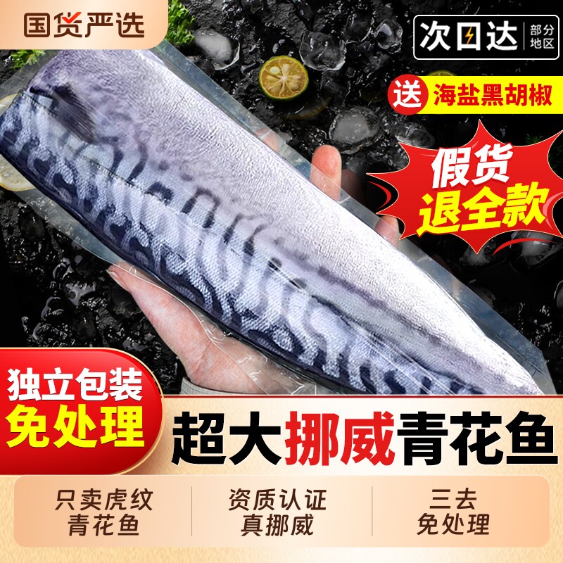 青花鱼挪威进口鲭鱼青花鱼片半成品日式盐渍新鲜烤青占鱼冷冻鱼肉