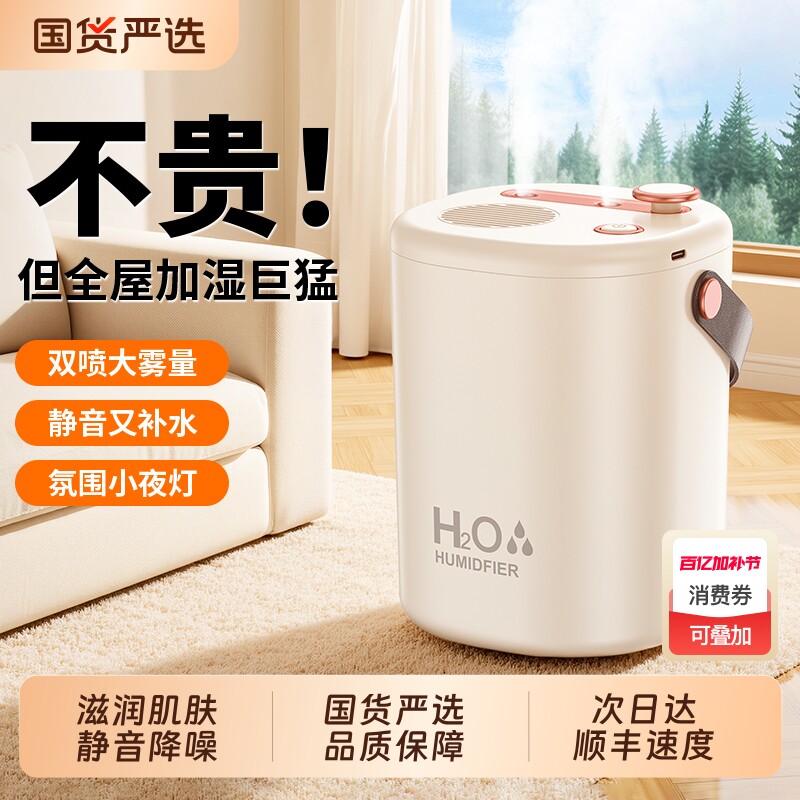 双喷口大容量】2025新款加湿器家用小型静音卧室usb孕妇婴儿空气办公室桌面便携宿舍女生学生空调房迷你喷雾
