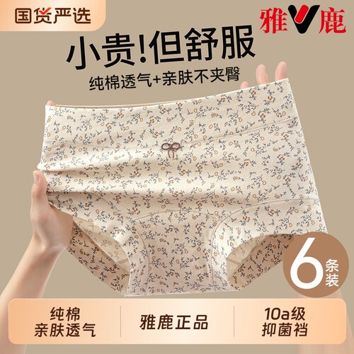 雅鹿内裤女款纯棉抗菌平角全棉裆