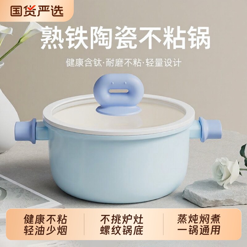 陶瓷汤锅家用双耳蒸煮蒸锅电磁炉煮锅炖锅加厚煲汤锅燃气不粘达人