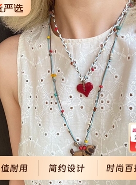 多巴胺腊肠小狗长款项链女彩色串珠吊坠小众毛衣链高级感挂脖配饰
