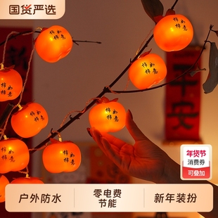 2025春节新年装饰红线柿子灯串过年氛围灯led小彩灯闪灯灯笼灯泡