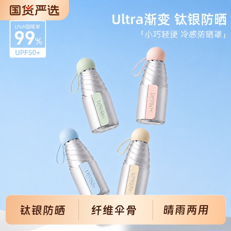 钛银遮阳伞女超强防晒防紫外线小巧便携五折胶囊太阳伞晴雨两用伞