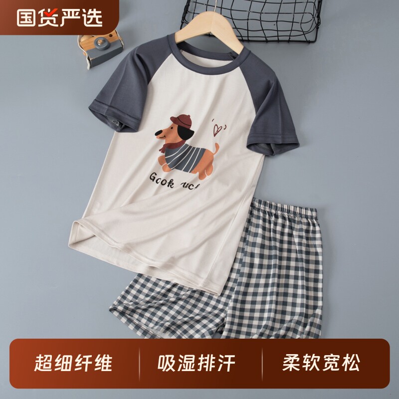 儿童睡衣莱赛尔短袖短裤男女童小男孩春秋季薄款中大童青少年套装图片