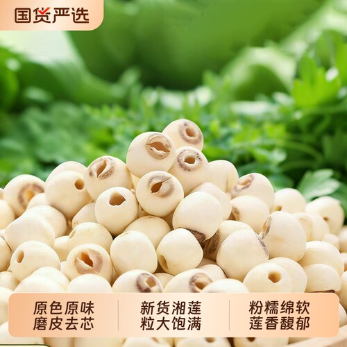 湘莲莲子去芯干货500g无硫熏粉白莲子特产湘潭磨皮批发红莲百合