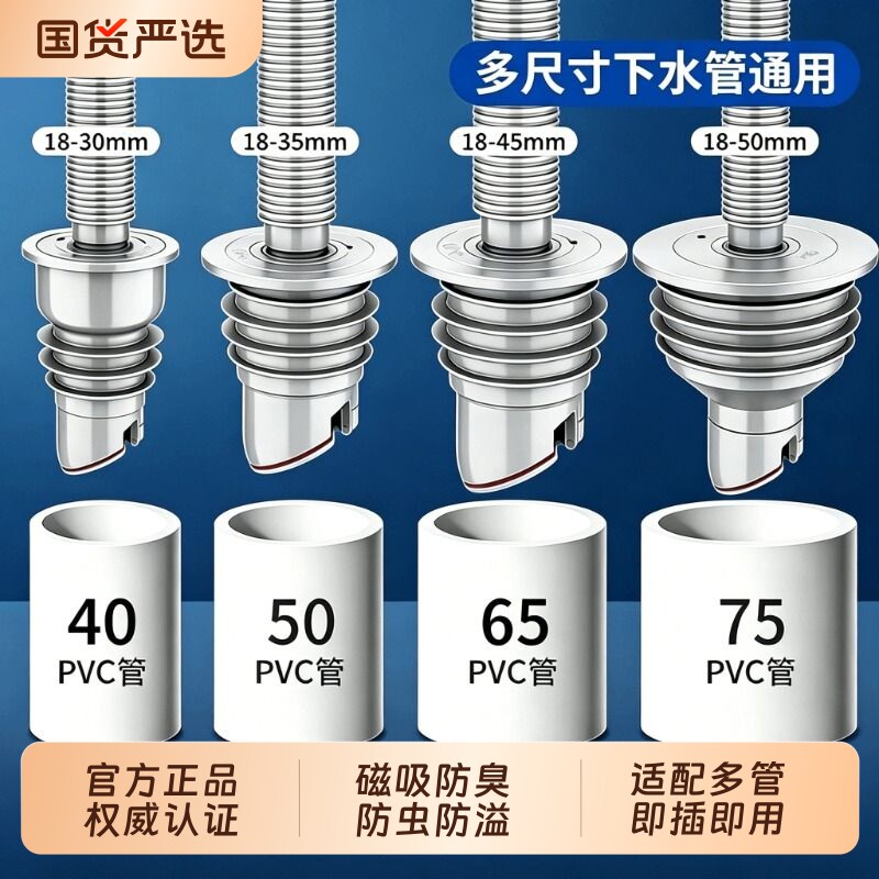 下水管道防臭溢水密封圈硅胶塞洗手盆洗衣机排水管堵口防返臭神器