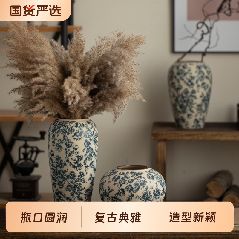 景德镇新中式陶瓷花瓶贴花牡丹花器高级轻奢陶罐酒店民宿装饰品