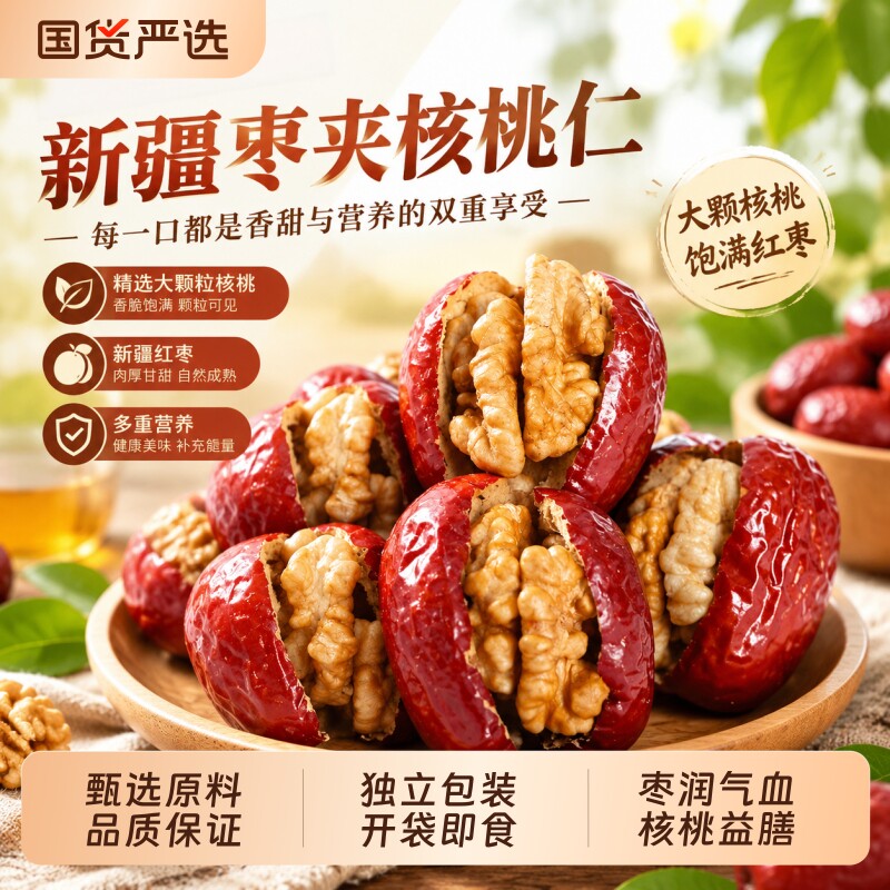 新疆枣夹核桃官方旗舰店正品特级红灰枣果干开袋即食零食独立包装