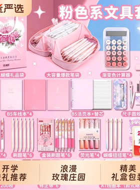 2025ins风笔袋女孩生日礼物儿童文具套装女生小学生大礼包学习用品伴手礼盒紫色系豪华大容量粉色开学蓝色系