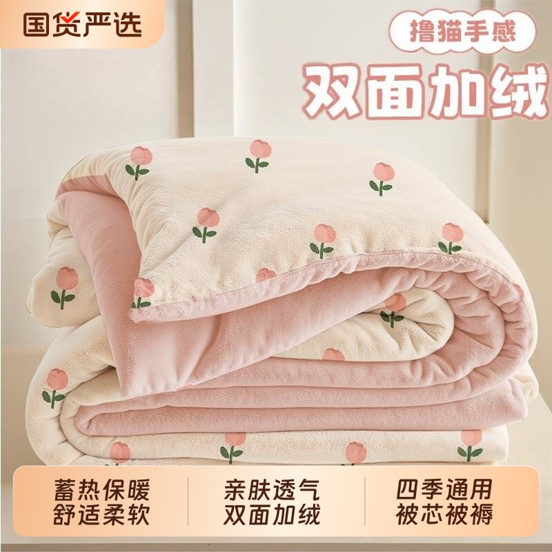 双面绒加厚冬被床上用品牛奶绒软被免被套可机洗被芯秋冬抗菌抑菌