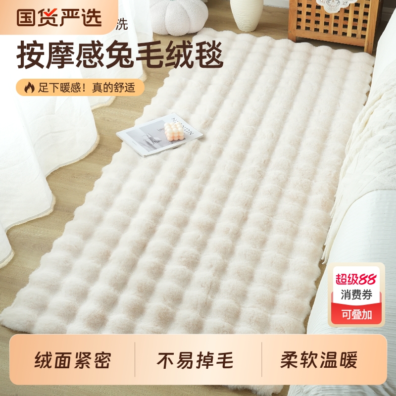 奶油风卧室地毯客厅地垫毛绒床边毯泡泡绒飘窗垫沙发毛毯茶几垫子