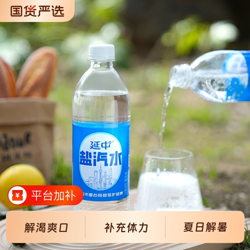延中盐汽水无糖老上海解渴600ml*20瓶/箱碳酸饮料0乌梅柠檬解暑