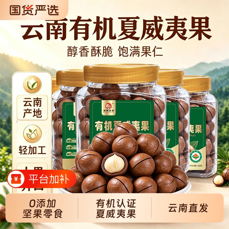 有机夏威夷果508g特大颗粒干果孕妇原味年货坚果零食健康果仁批发