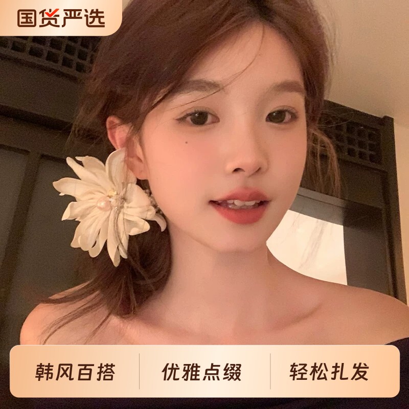 高颜值百搭白花发圈精致大朵花瓣设计出街氛围感美少女风发饰花朵