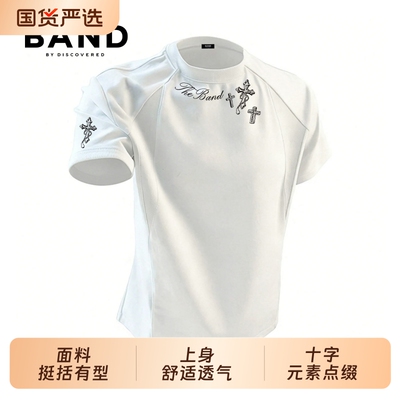 BAND BY DISCOVERED重磅短袖T恤挺阔十字架休闲解构拼接半袖男