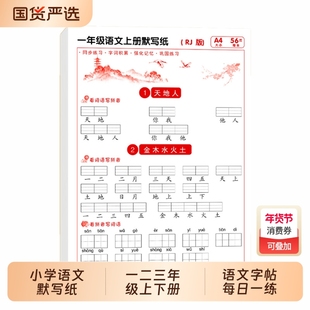 小学一年级语文默写纸二三年级上下册看拼音写词语生字注音练习册语文字帖练字帖每日一练小学生人教版同步训练汉语拼音描红练字本