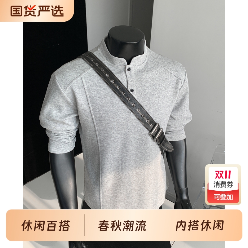 美式Polo亨利衫男长袖t恤春秋潮流cleanfit内搭休闲男装打底卫衣
