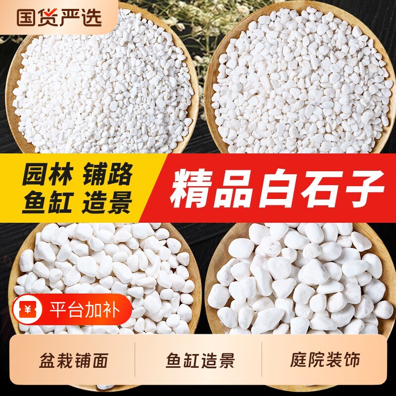 天然雨花石小白石子铺面盆栽花盆造景装饰白色石头溪流鹅卵石鱼缸