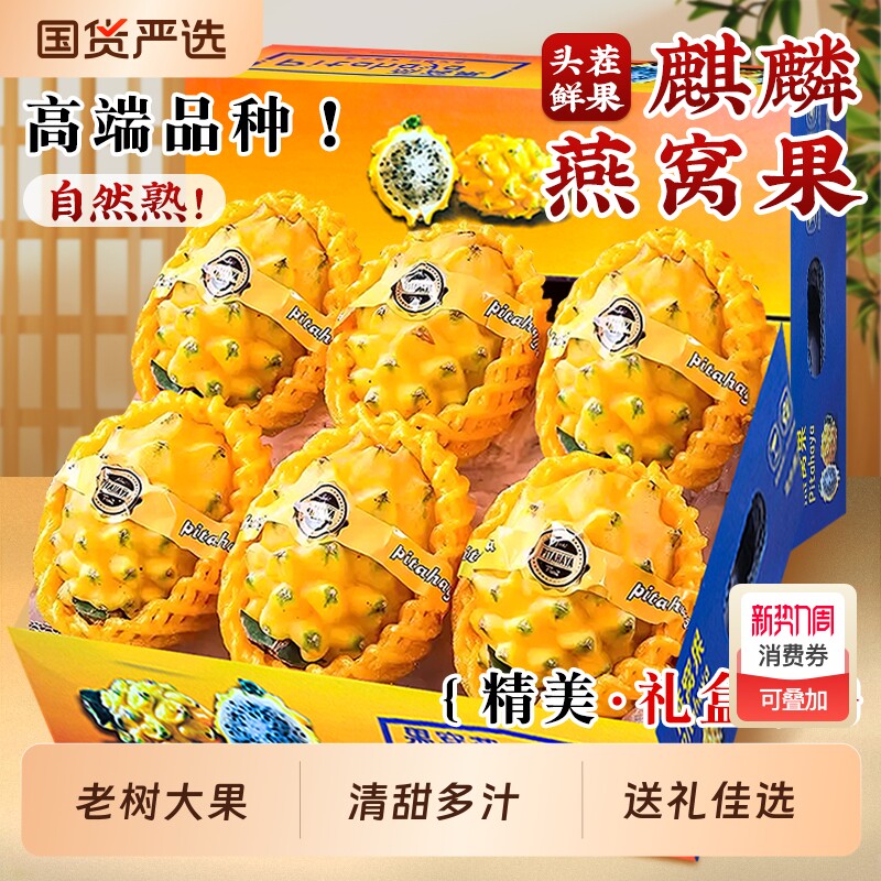海南麒麟燕窝果5斤礼盒当季新鲜黄皮白心火龙果热带特产水果整箱
