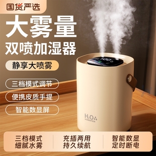 空气加湿器无线家用小型卧室静音孕妇婴幼儿香薰办公室桌面上双喷大雾量学生宿舍补水保湿 大喷雾室内房间便携