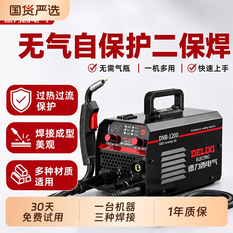 德力西无气二保焊机气保焊家用小型单电压220v电焊两用电焊机
