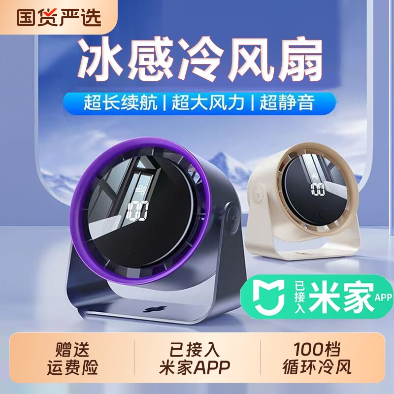 已接入米家APP】2026新款桌面电风扇台式小型大风超静音办公室桌上迷你便携式学生宿舍床降温神器循环扇充电5