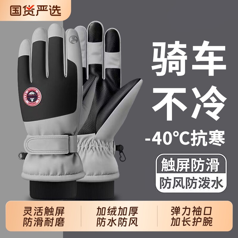 手套男女士冬季骑行电动车防风防寒加绒加厚保暖可触屏棉滑雪手套