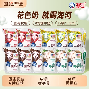 海河牛奶12袋4种口味0乳糖儿童早餐奶草莓巧克力椰子香蕉味风味奶