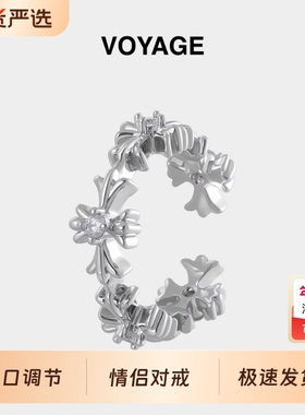 复古十字架开口可调节戒指食指戒