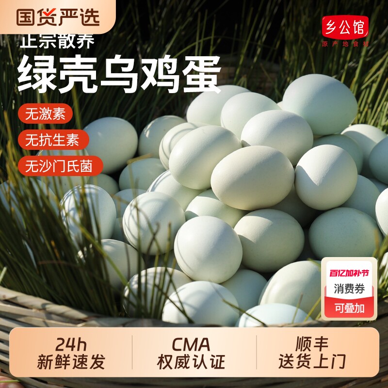 新鲜乌鸡蛋正宗散养绿壳枚整箱批发草柴笨绿皮土鸡蛋初生谷物珍珠