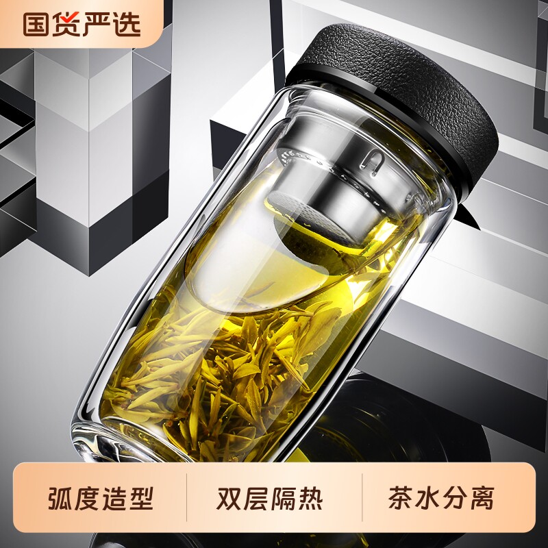 茶杯玻璃杯男士双层水杯鹅蛋防爆隔热杯子大容量加厚车载高档便携